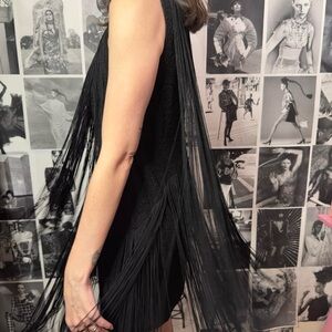 Vintage Black Fringe Dress with lace panels